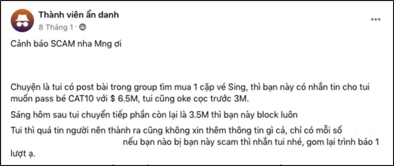 Một trường hợp khác bị lừa đảo khi mua vé tham gia sự kiện trên mạng xã hội