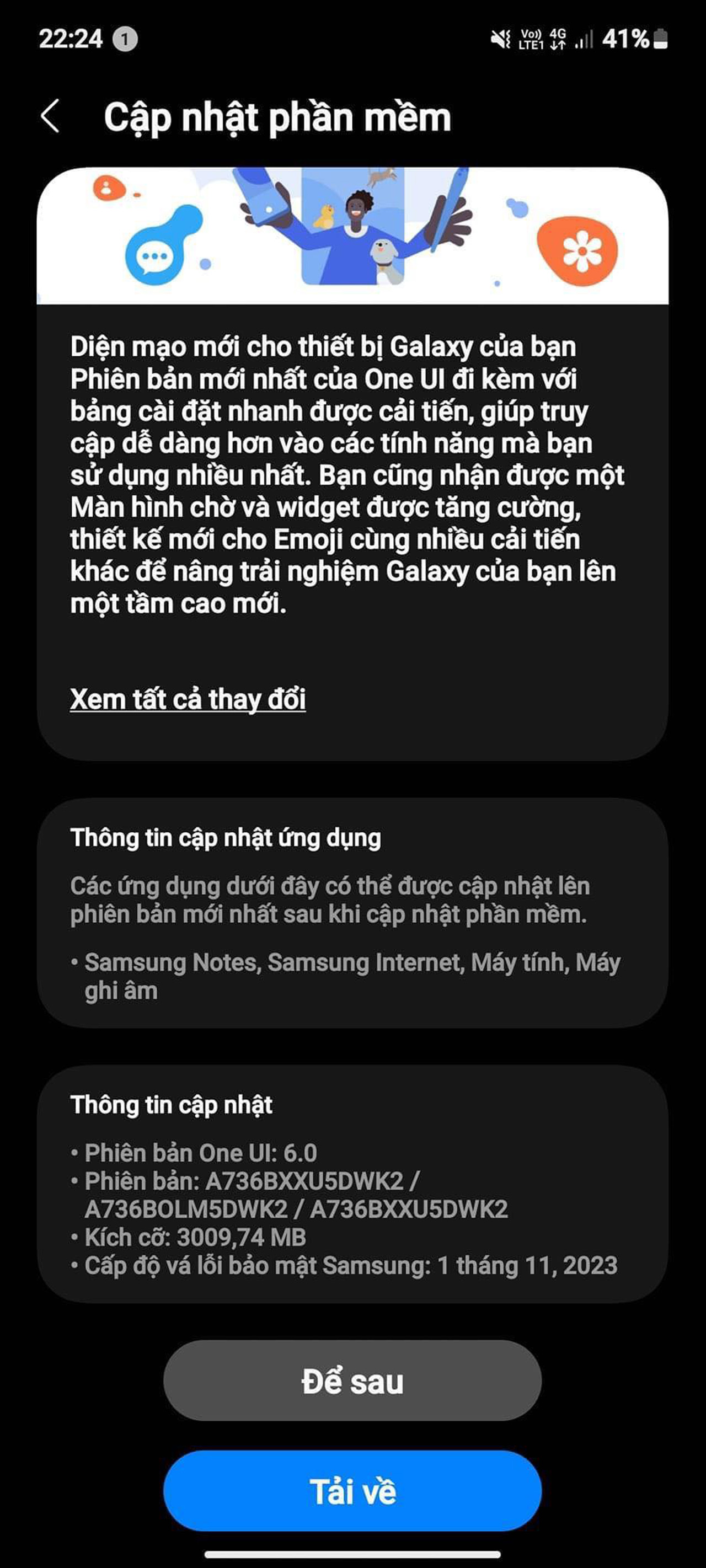 Người dùng Galaxy A73 5G tại Việt Nam cũng đã nhận được bản cập nhật One UI 6.0