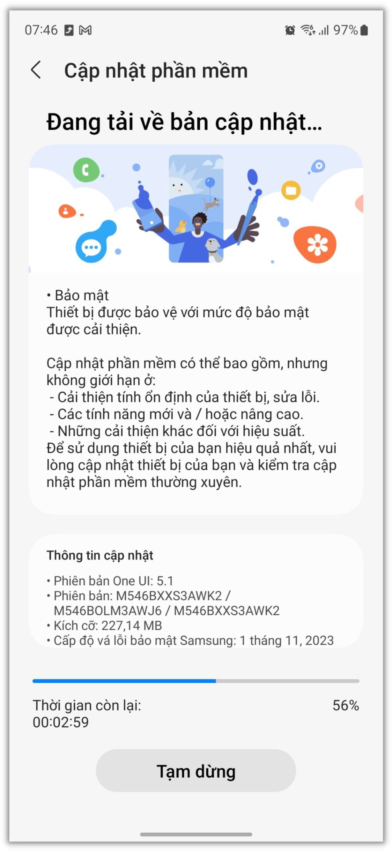 Mình phải dành lời khen cho Samsung khi hãng luôn tung ra các bản cập nhật vá lỗi bảo mật cho sản phẩm của họ.