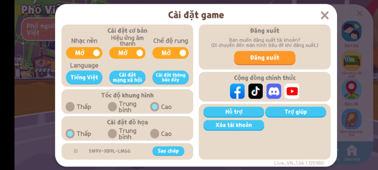 Thiết lập đồ hoạ trong Play Together mà mình chỉnh được với Galaxy M54 5G.