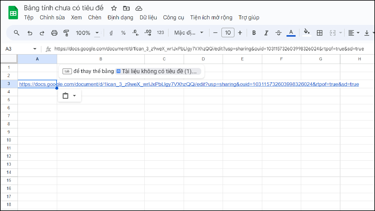 Cách chèn file Word vào Google Sheets