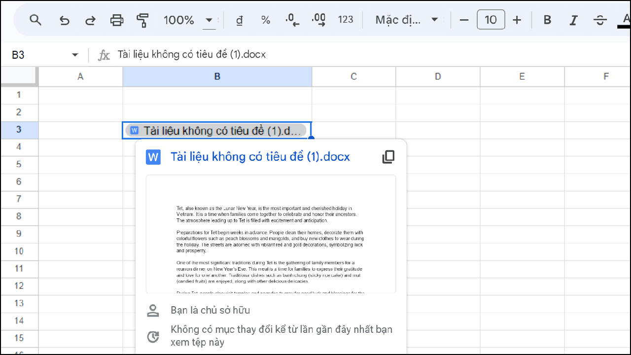 Cách chèn file Word vào Google Sheets