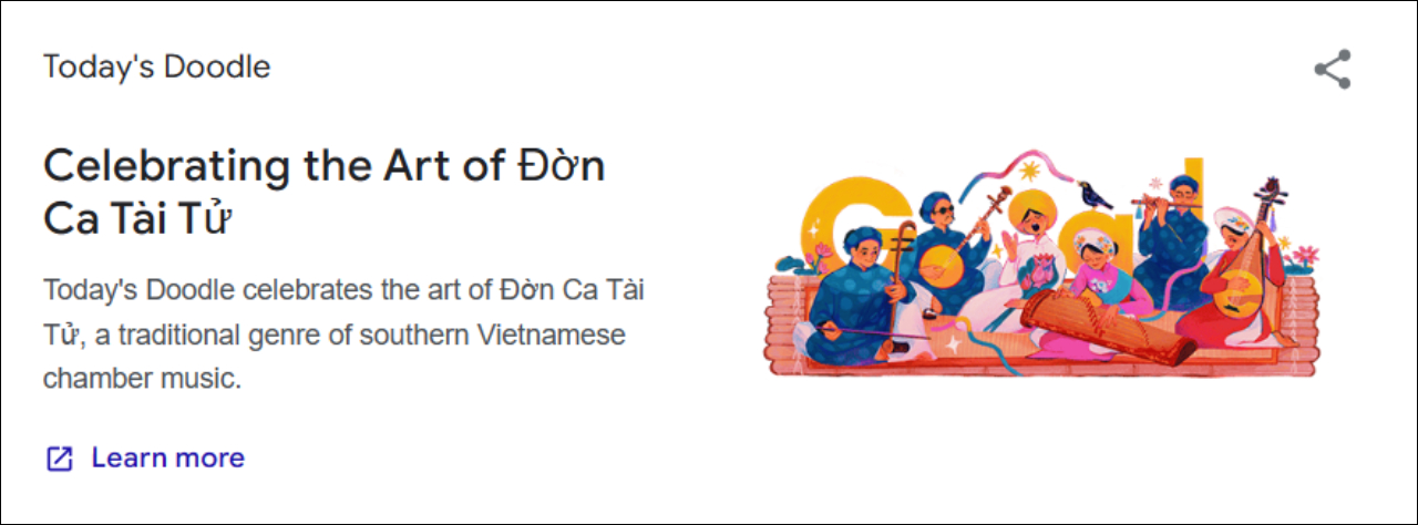 Google Doodle tôn vinh nghệ thuật Đờn ca Tài tử Nam Bộ