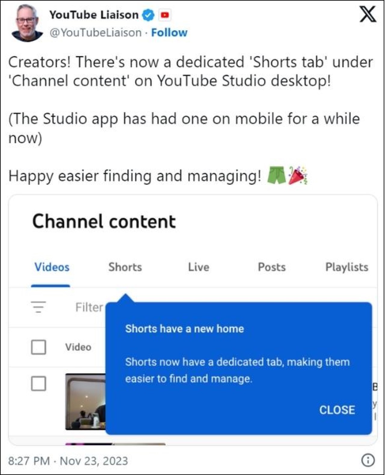 Đại diện YouTube thông báo về tính năng mới trên X Đại diện YouTube thông báo về tính năng mới trên X