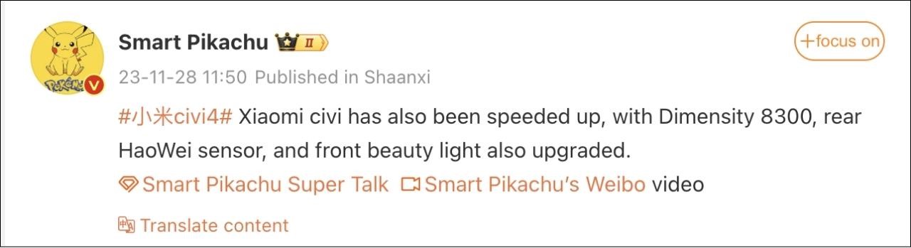 Leaker Smart Pikachu đề cập tới camera của CIVI 4 và chip Leaker Smart Pikachu đề cập tới camera của CIVI 4 và chip