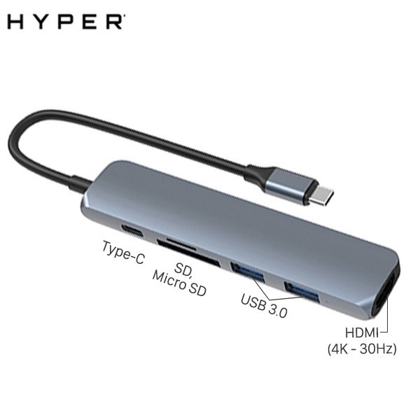 Adapter chuyển đổi Type C 6 in 1 HyperDrive HD22E