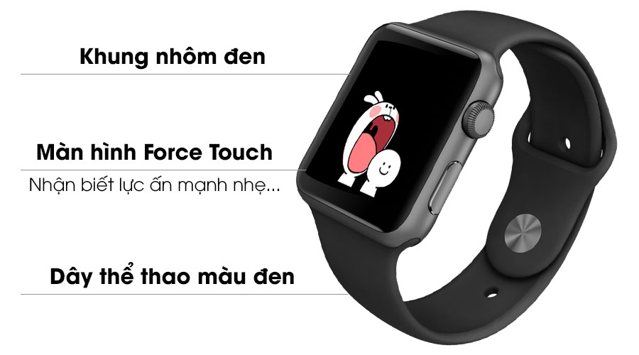 Apple Watch S2 38mm mặt nhôm, dây cao su màu đen