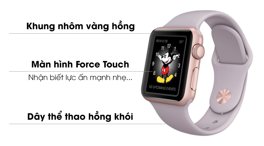 Apple Watch S2 38mm mặt nhôm, dây cao su màu hồng