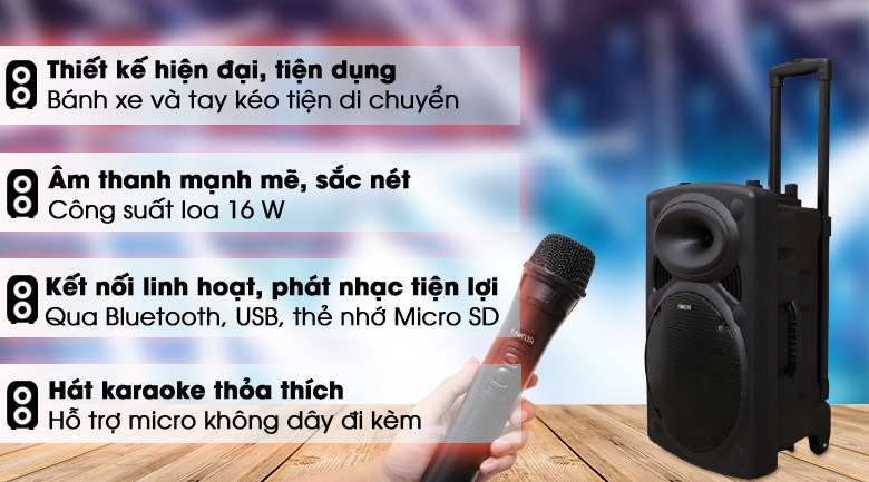 Loa Kéo Bluetooth Karaoke Enkor L1218K Đen 16W