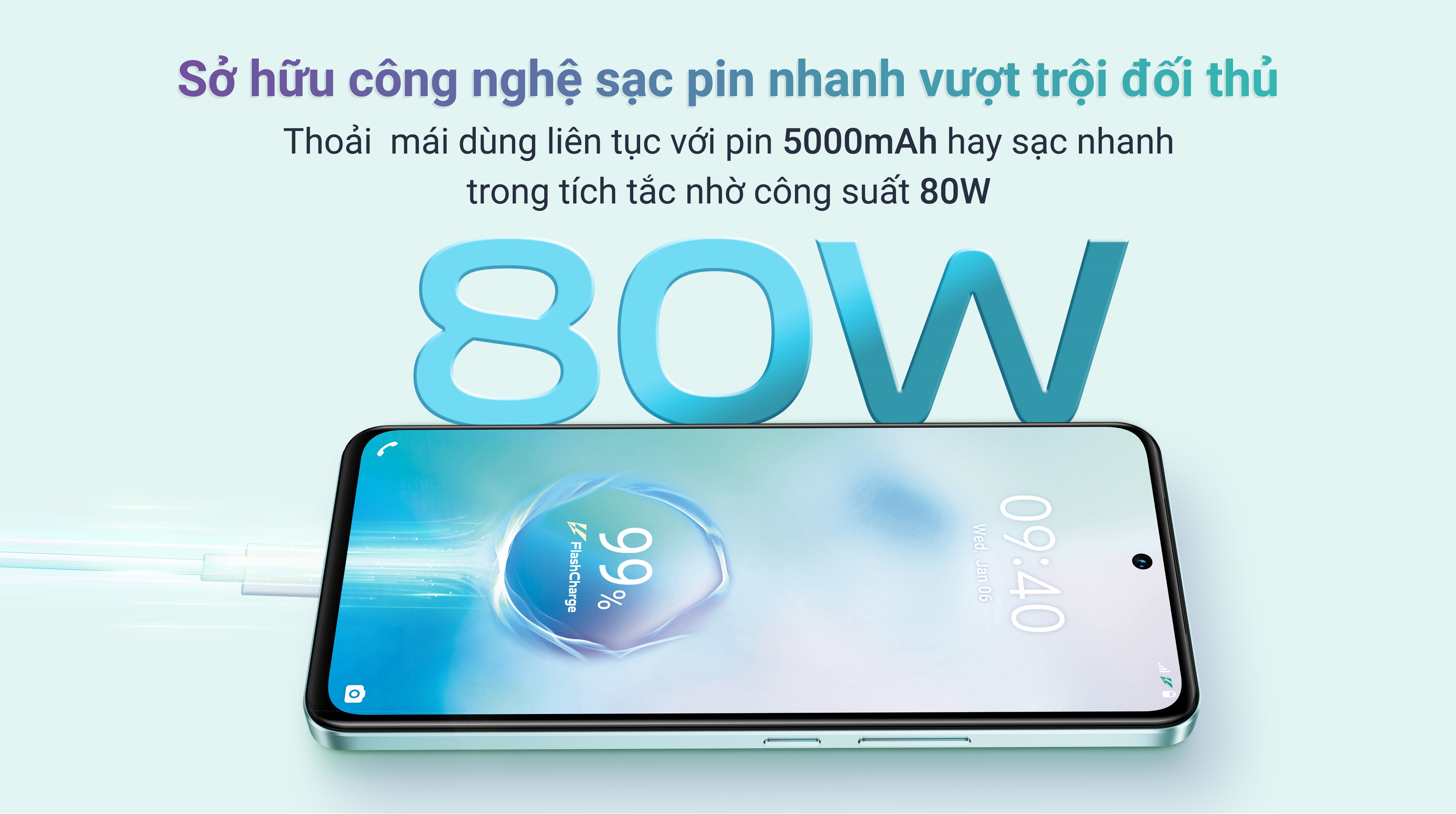 Sạc nhanh 80W vượt trội Sạc nhanh 80W vượt trội
