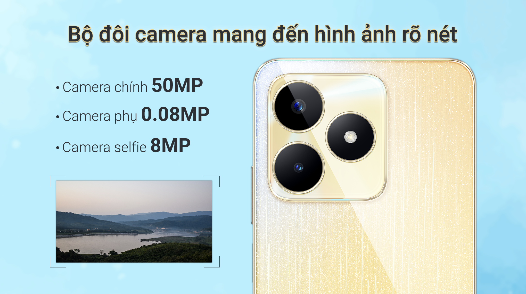 Camera chính 50MP, camera phụ 0.08MP Camera chính 50MP, camera phụ 0.08MP
