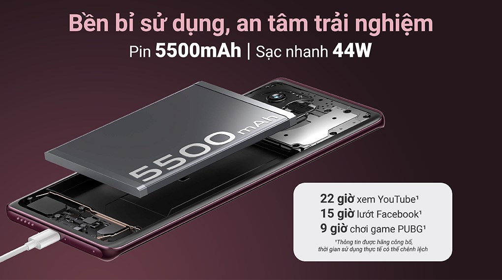 Viên pin 5500 mAh đáp ứng tốt nhu cầu sử dụng cả ngày Viên pin 5500 mAh đáp ứng tốt nhu cầu sử dụng cả ngày