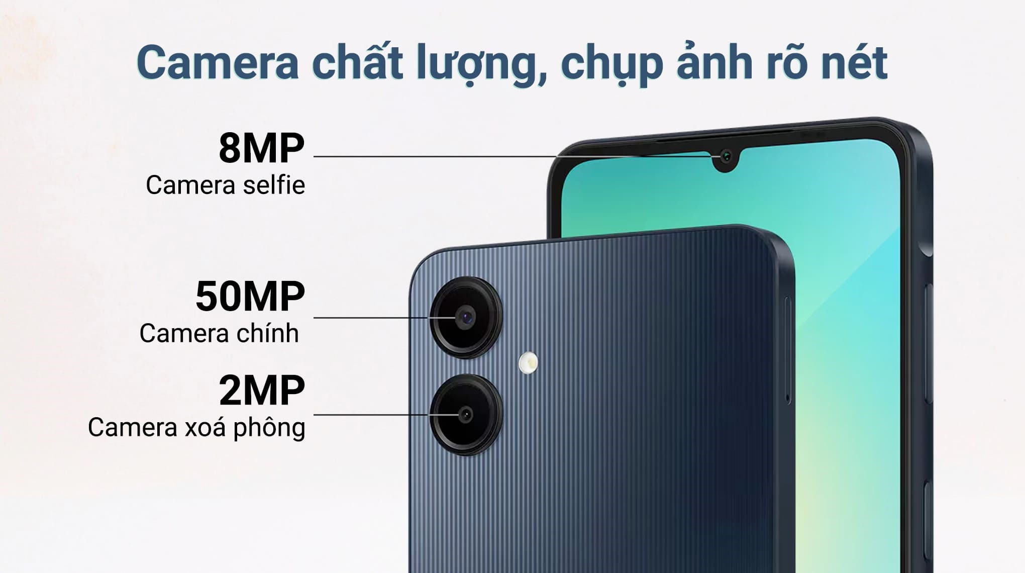 Camera trước 8MP cho chất lượng ảnh selfie và video call tốt Camera trước 8MP cho chất lượng ảnh selfie và video call tốt