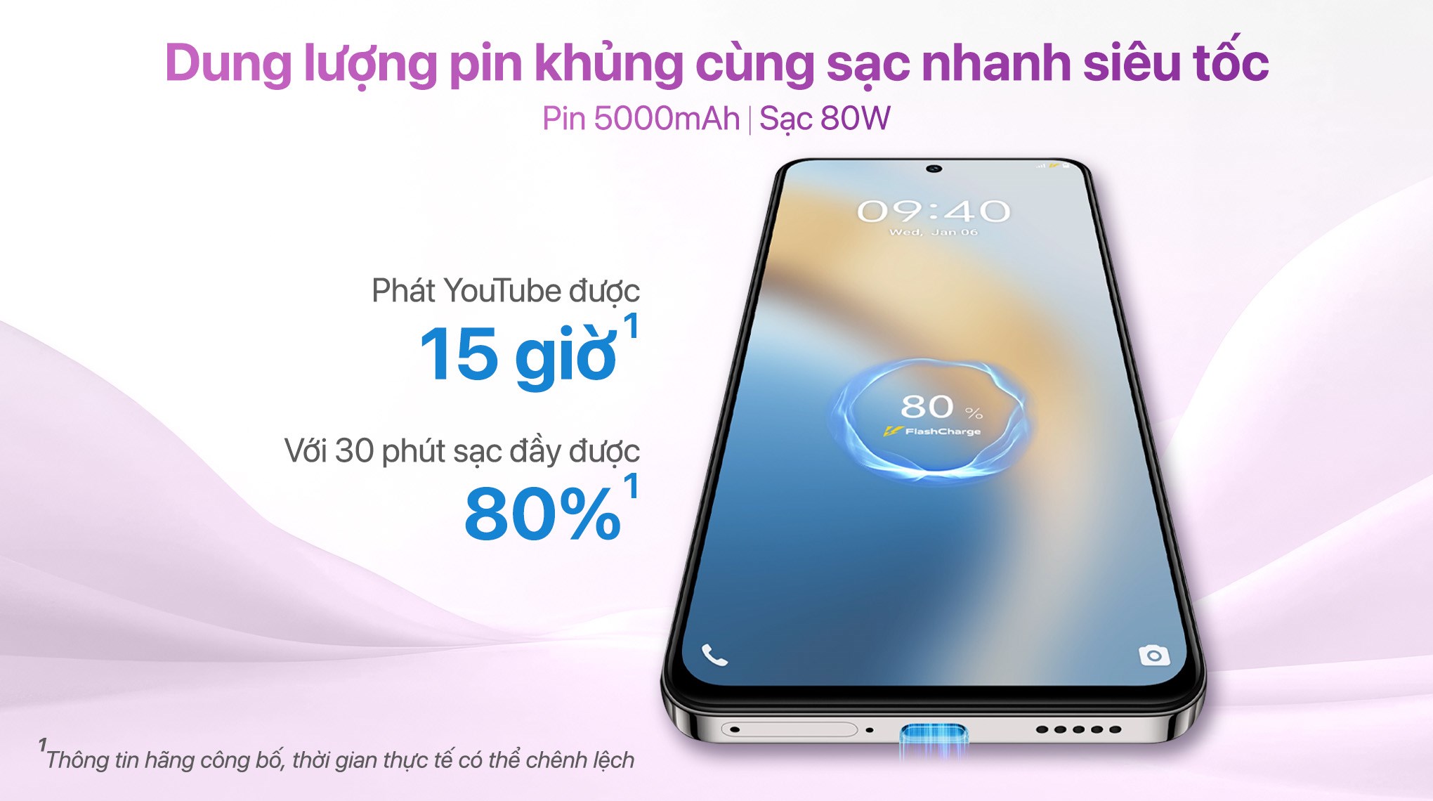 Dung lượng pin 5000 mAh cùng sạc nhanh lên đến 80 W Dung lượng pin 5000 mAh cùng sạc nhanh lên đến 80 W