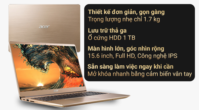 Laptop Acer Swift 3 SF315 52 38YQ i3 8130U/4GB/1TB/Win10 (NX.GZBSV.003)