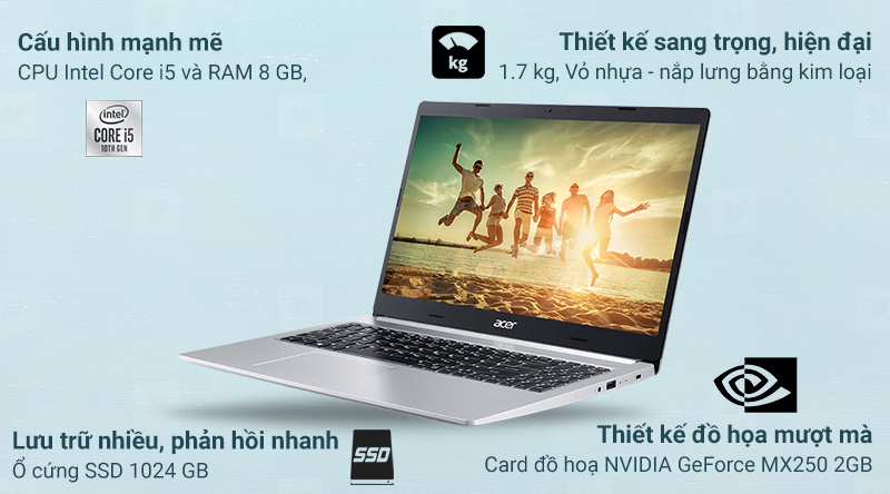 Laptop Acer Aspire A515 54G 51J3 i5 10210U/8GB/1TB SSD/2GB MX250/Win10 (NX.HN5SV.003)