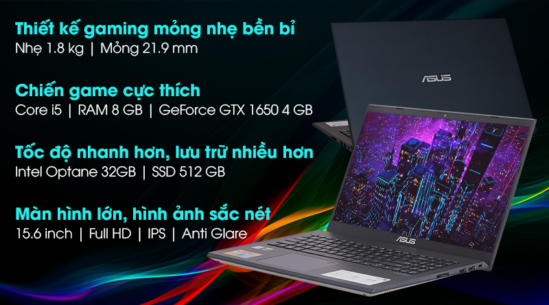 Laptop Asus VivoBook Gaming F571GT i5 9300H/8GB/32GB+512GB/120Hz/4GB GTX1650/Win10 (AL851T)