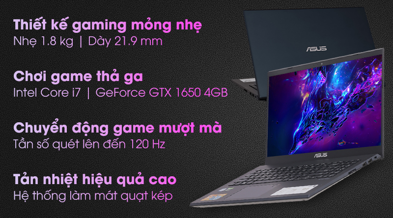 Laptop Asus VivoBook Gaming F571GT i7 9750H/8GB/512GB/120Hz/4GB GTX1650/Win10 (AL858T)