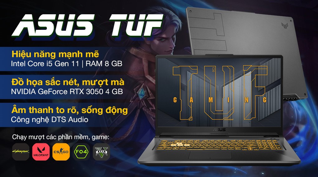 Laptop Asus TUF Gaming FX706HC i5 11400H/8GB/512GB/4GB RTX3050/144Hz/Win10 (HX003T)