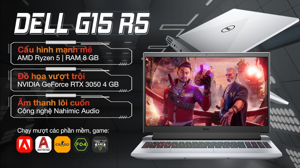 Laptop Dell Gaming G15 5515 R5 5600H/8GB/256GB/4GB RTX3050/120Hz/Win10 (P105F004AGR)