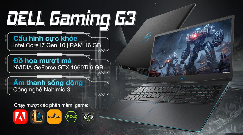 Laptop Dell Gaming G3 i7 10750H/16GB/512GB/6GB GTX1660Ti/120Hz/Win10 (P89F002G3500B)