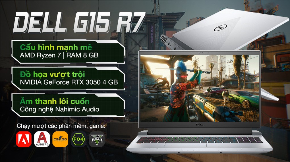 Laptop Dell Gaming G15 5515 R7 5800H/8GB/512GB/4GB RTX3050/120Hz/Office H&S2019/Win10 (70258049)