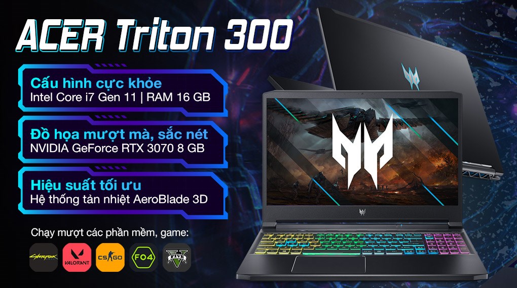 Laptop Acer Predator Triton 300 PT315 53 71DJ i7 11800H/16GB/512GB/8GB RTX3070/165Hz/Win10 (NH.QDSSV.001)