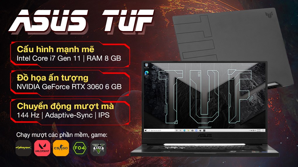 Laptop Asus TUF Gaming FX516PM i7 11370H/8GB/512GB/6GB RTX3060/144Hz/Win10 (HN002T)