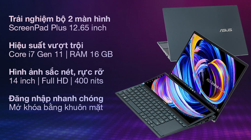 Laptop Asus ZenBook Duo UX482EA i7 1165G7/16GB/1TB SSD/Touch/Pen/Túi/Stand/Win10 (KA111T)