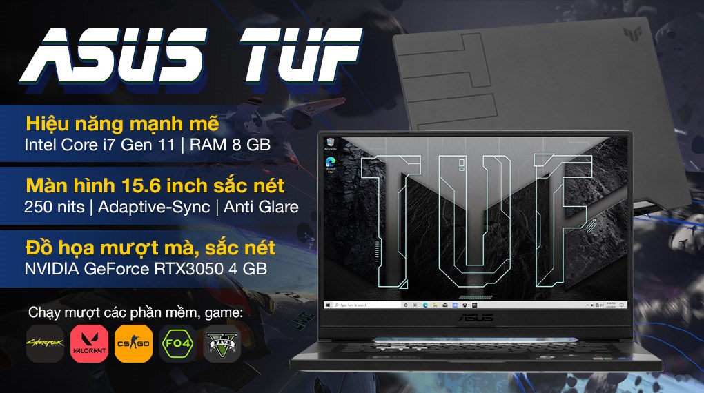 Laptop Asus TUF Gaming FX516PC i7 11370H/8GB/512GB/4GB RTX3050/144Hz/Win10 (HN001T)