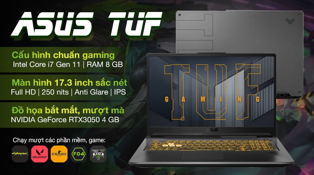 Laptop Asus TUF Gaming FX706HC i7 11800H/8GB/512GB/4GB RTX3050/144Hz/Win10 (HX009T)