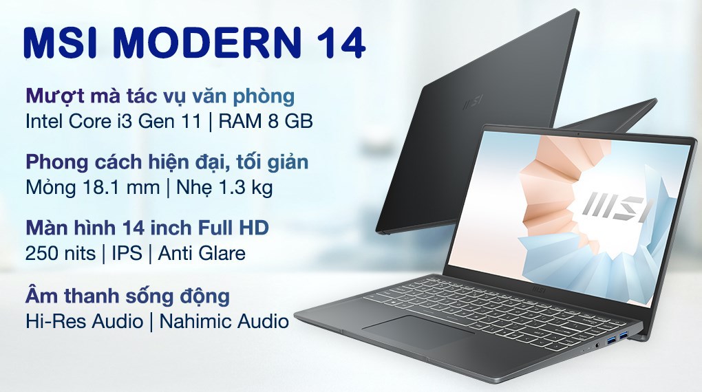 Laptop MSI Modern 14 B11MOU i3 1115G4/8GB/256GB/Win10 (849VN)