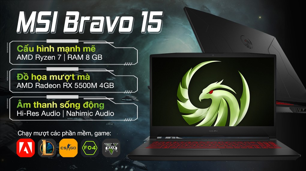 Laptop MSI Gaming Bravo 15 B5DD R7 5800H/8GB/512GB/4GB RX5500M/144Hz/Balo/Chuột/Win10 (083VN)