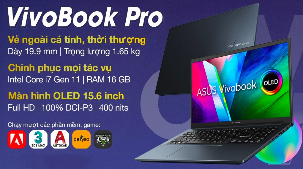 Laptop Asus VivoBook Pro 15 OLED K3500PC i7 11370H/16GB/512GB/4GB RTX3050/Win10 (L1046T)