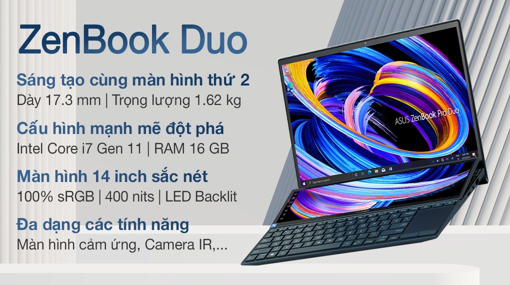 Laptop Asus ZenBook Duo UX482EA i7 1165G7/16GB/1TB SSD/Touch/Pen/Túi/Stand/Win10 (KA268T)