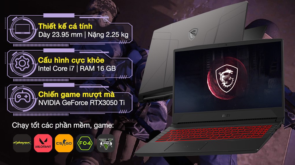 Laptop MSI Gaming Pulse GL66 11UDK i7 11800H/16GB/512GB/4GB RTX3050Ti/144Hz/Balo/Chuột/Win10 (816VN)