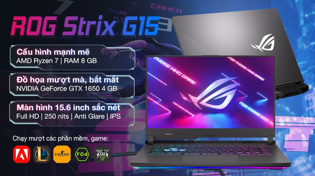 Laptop Asus ROG Strix Gaming G15 G513IH R7 4800H/8GB/512GB/4GB GTX1650/144Hz/Win10 (HN015T)