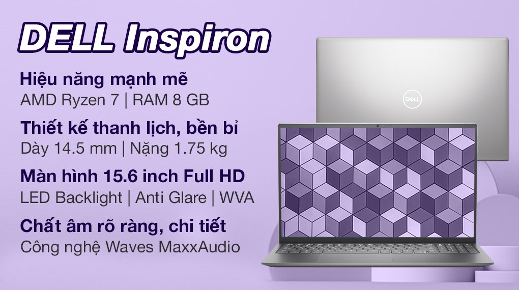 Laptop Dell Inspiron 15 5515 R7 5700U/8GB/512GB/Office H&S2019/Win10 (N5R75700U104W)