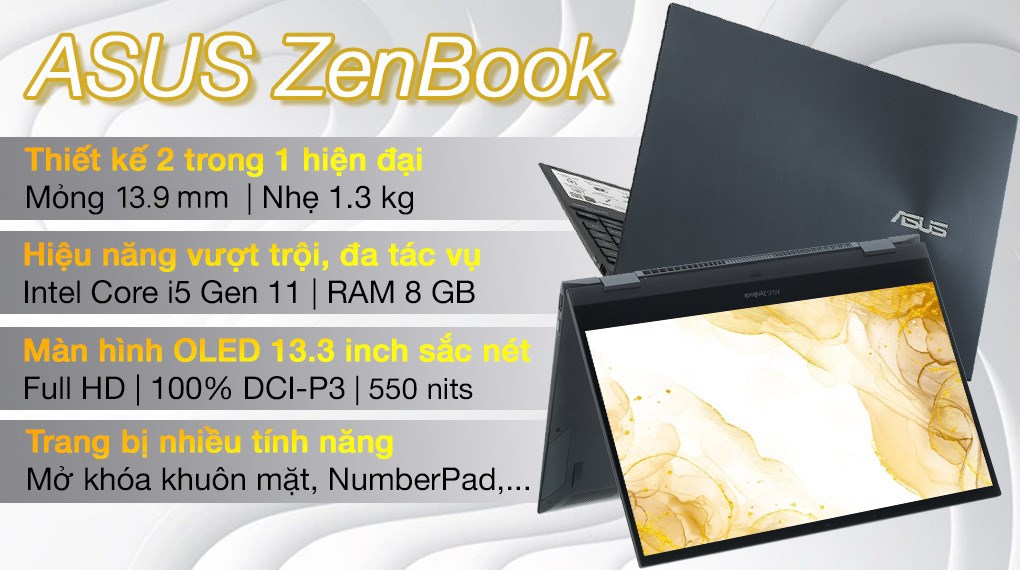 Laptop Asus ZenBook Flip UX363EA i5 1135G7/8GB/512GB/Touch/Pen/Cáp/Túi/Win10 (HP532T)