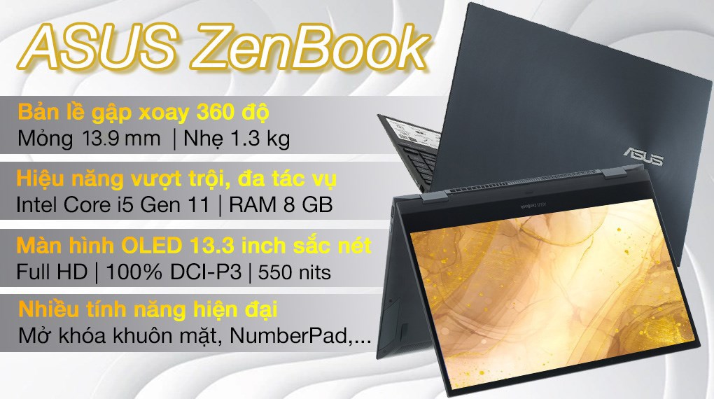 Laptop Asus ZenBook Flip UX363EA i5 1135G7/8GB/512GB/Touch/Pen/Cáp/Túi/Win11 (HP726W)