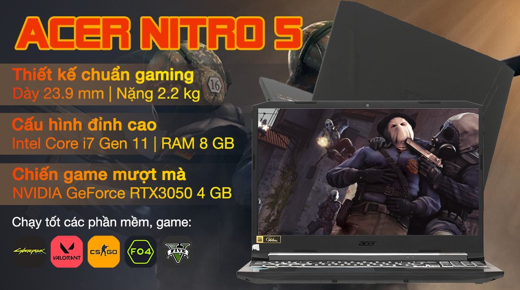 Laptop Acer Nitro 5 Gaming AN515 57 71VV i7 11800H/8GB/512GB/4GB RTX3050/144Hz/Win11 (NH.QENSV.005)