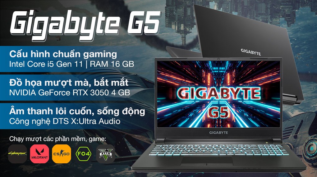Laptop Gigabyte G5 i5 11400H/16GB/512GB/4GB RTX3050/144Hz/Win10 (GD-51S1123SH)