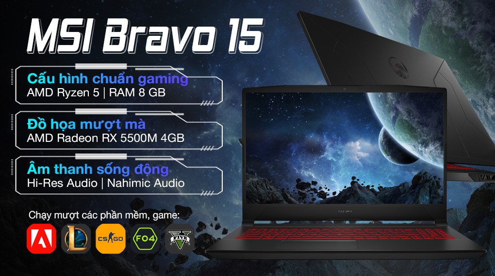 Laptop MSI Gaming Bravo 15 B5DD R5 5600H/8GB/512GB/4GB RX5500M/Balo/Chuột/Win11 (279VN)