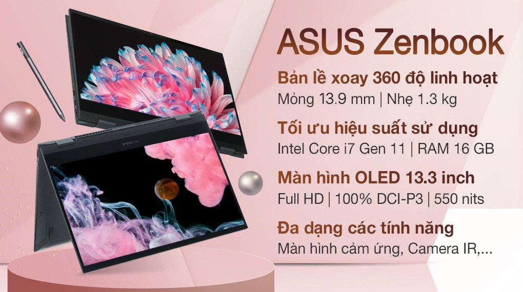 Laptop Asus ZenBook UX363EA i7 1165G7/16GB/512GB/Touch/Pen/Cáp/Túi/Win11 (HP740W)