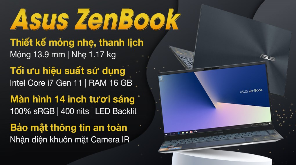 Laptop Asus ZenBook UX425E i7 1165G7/16GB/512GB/Cáp/Túi/Win11 (KI843W)