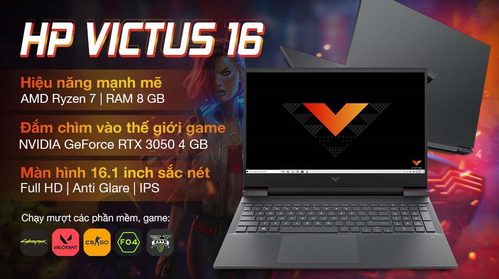 Laptop HP Gaming VICTUS 16 e0170AX R7 5800H/8GB/512GB/4GB RTX3050/144Hz/Win11 (4R0U7PA)