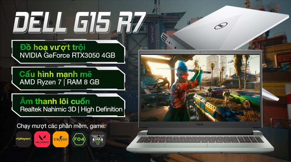 Laptop Dell Gaming G15 5515 R7 5800H/8GB/512GB/4GB RTX3050/120Hz/Office H&S/Win11 (70266674)