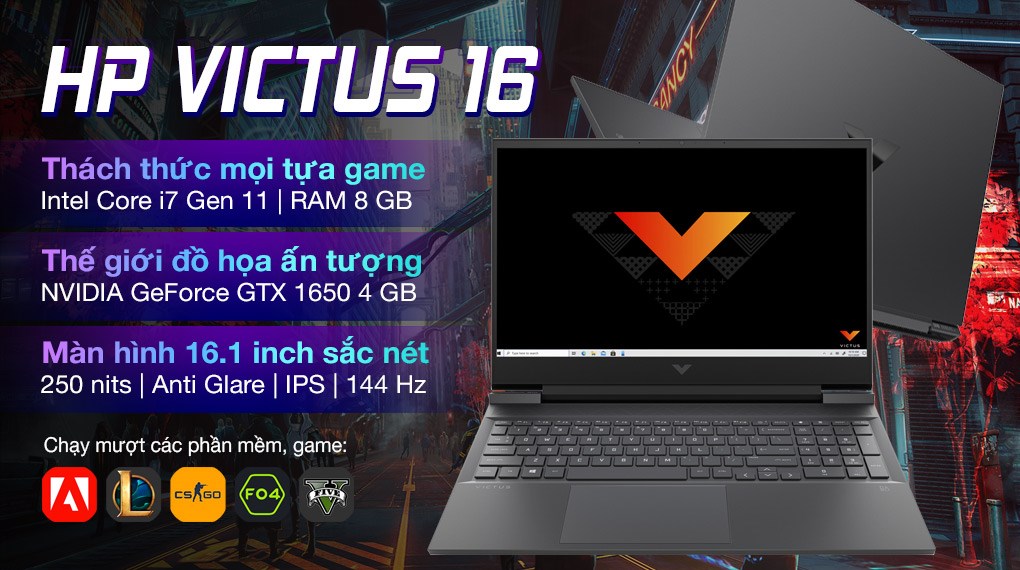 Laptop HP Gaming VICTUS 16 d0200TX i7 11800H/8GB/32GB+512GB/4GB GTX1650/144Hz/Win11 (4R0U2PA)