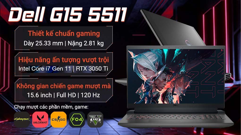 Laptop Dell Gaming G15 5511 i7 11800H/16GB/512GB/4GB RTX3050Ti/120Hz/Office H&S/Win11 (P105F006BGR)