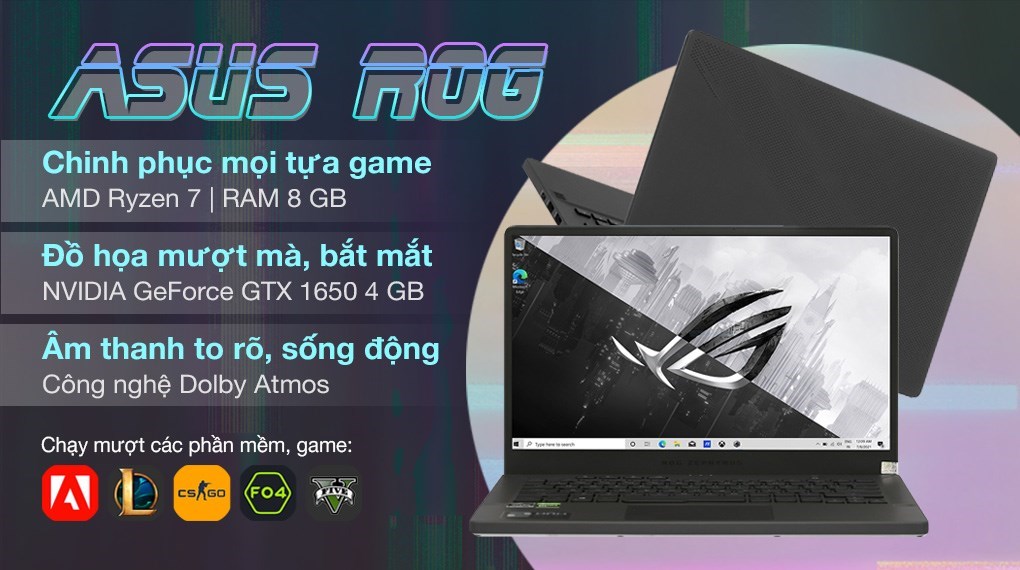 Laptop Asus Rog Zephyrus Gaming G14 GA401QH R7 5800HS/8GB/512GB/4GB GTX1650/120Hz/Túi/Win11 (K2091W)